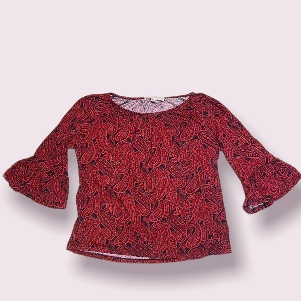 𝅺MICHAEL Michael Kors Red‎ & Black Flare Sleeves Top Size Small